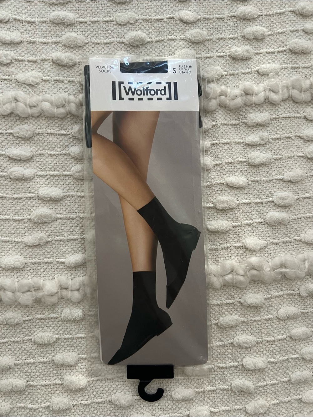 Wolford Black Velvet Casual Crew Socks, size S